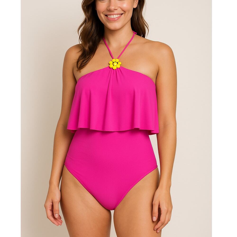 Trina Turk Orchid Pink Ruffle Halter One-Piece Swimsuit Women’s Size 8